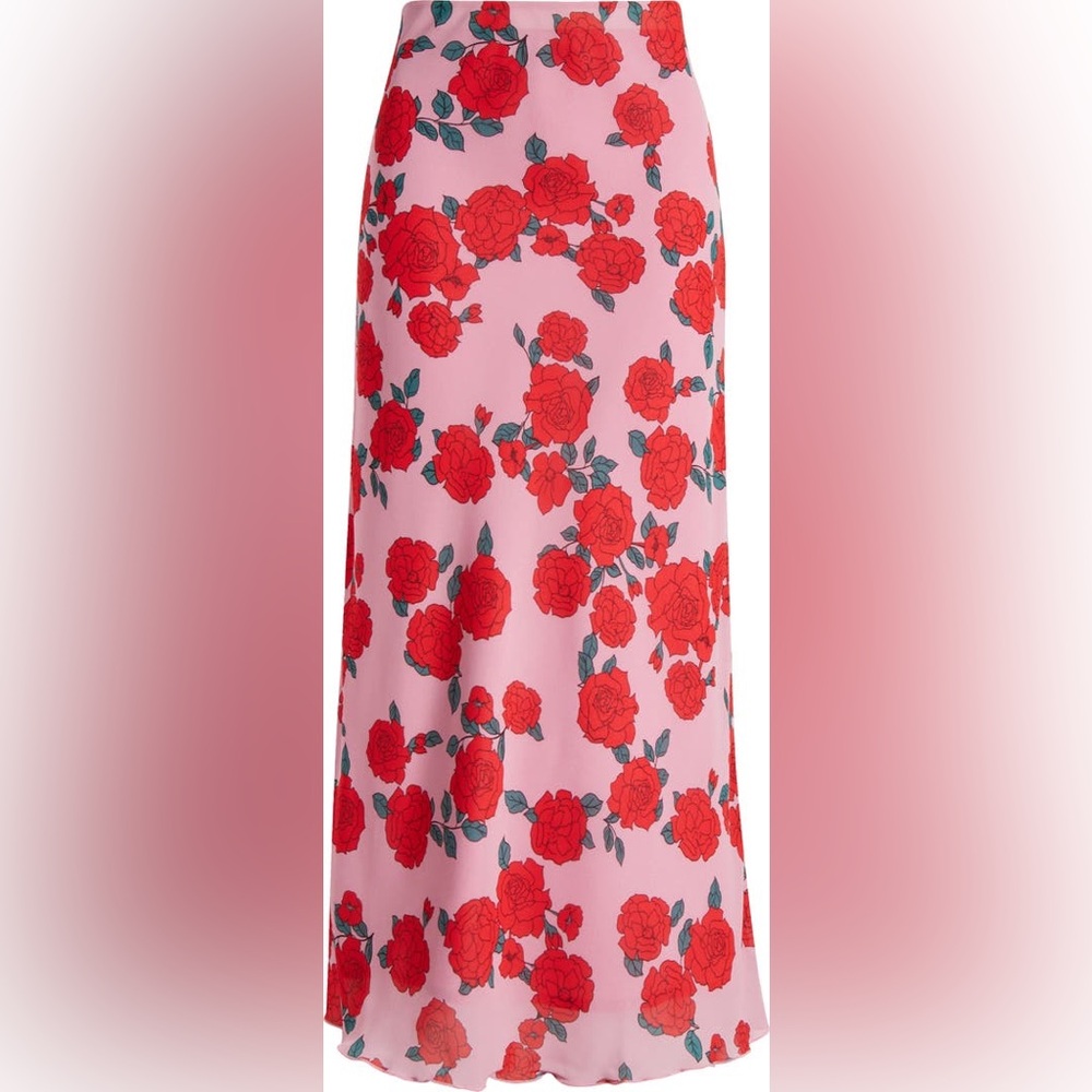 WAYF Pink & Red Rose Midi Skirt XS❤️